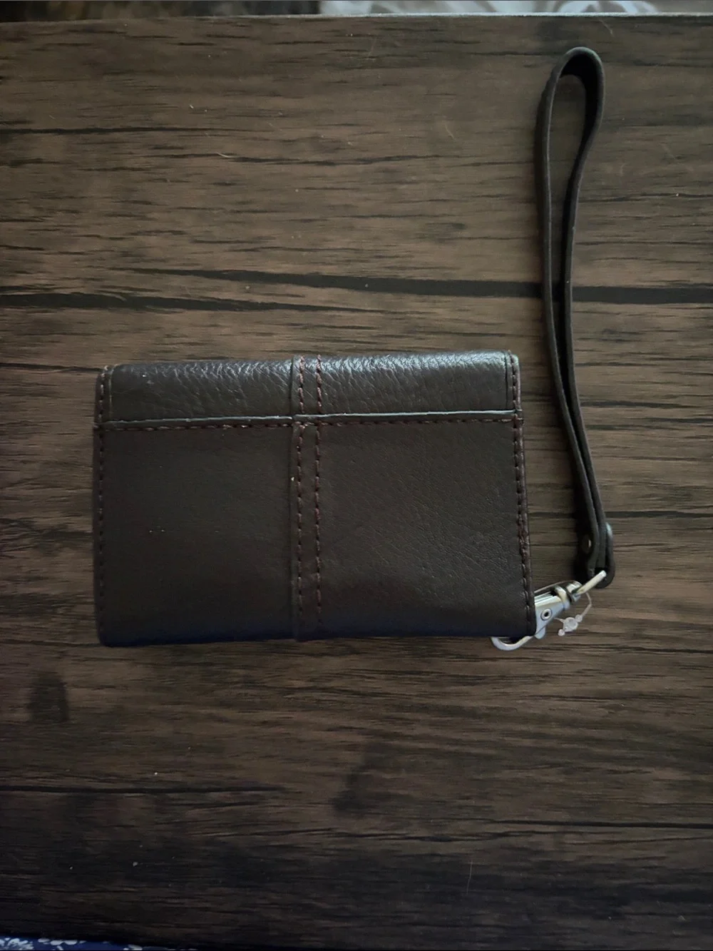 Fossil Black Leather Wristlet Wallet with Silver Hardware